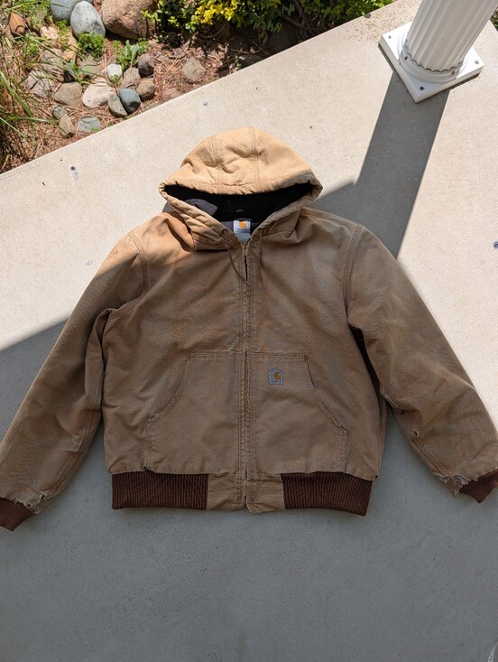 Carhartt Other - Vintage Y2K Carhartt J140 BRN Jacket Duck Hooded Lined WorkWear Thrashed USA Vtg